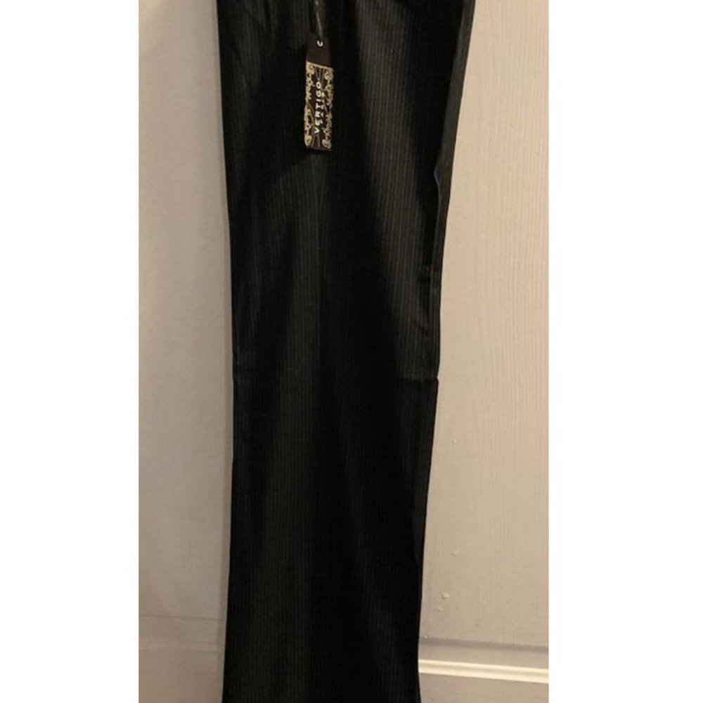 Vertigo Paris Pants Pinstripe Wide Leg Pants Black-LONG